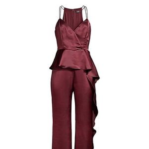 Parker Black Lucille Satin Peplum Jumpsuit Size 8
